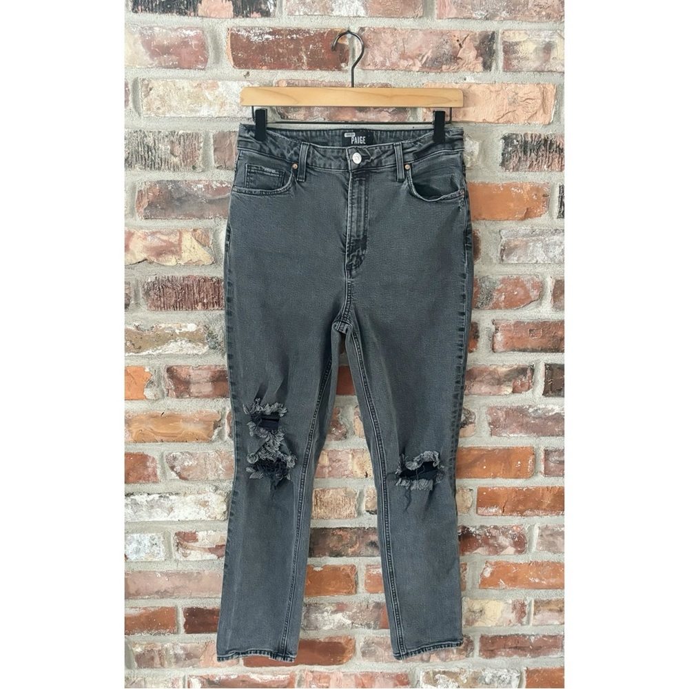 Paige Gray Black High Rise Sarah Slim Straight Jeans, 30